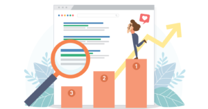 Illustration of SEO growth with chart and magnifier, representing seo services images—improve rankings today, get started now!